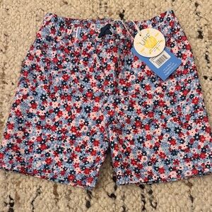 Kids Floral Swim Shorts - Blue and Red
